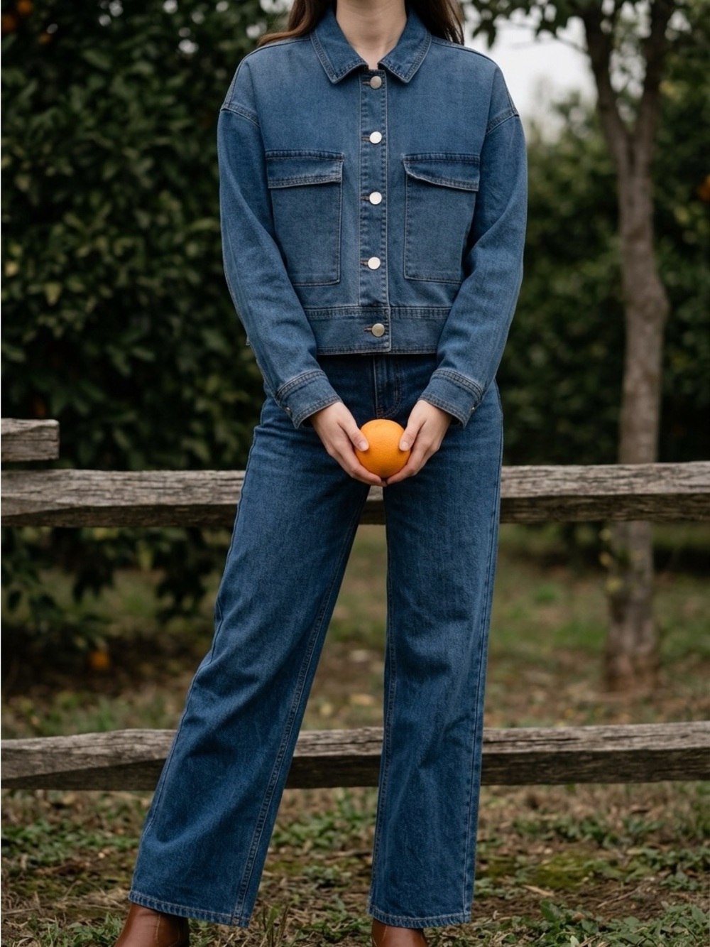 C/MEO Collective Boxy Cropped Denim Jacket in Mid Blue - Picture 3 of 16